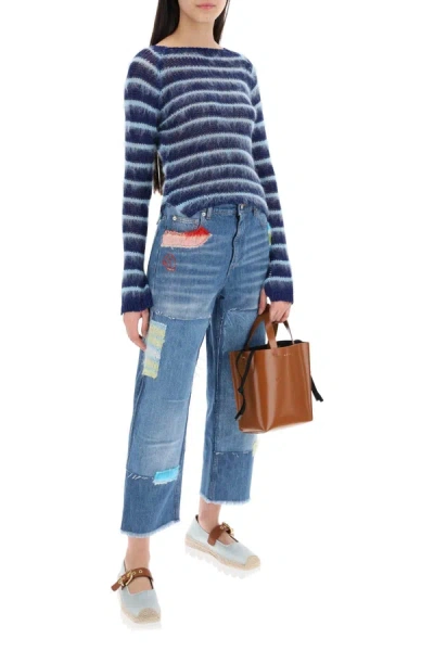 Shop Marni Cropped Jeans With Mohair Inserts