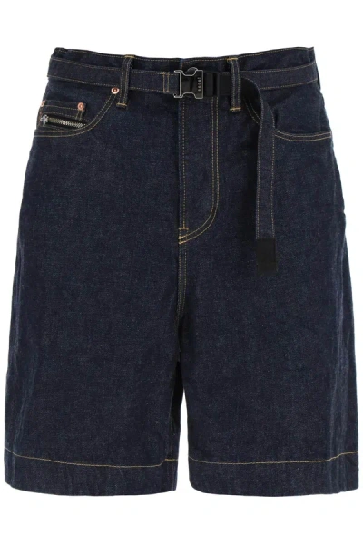 Shop Sacai Denim Bermuda Shorts With Removable Belt