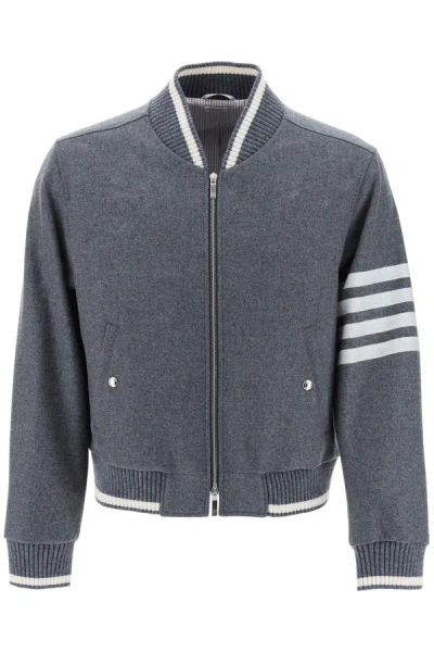 Shop Thom Browne "4 Bar Varsity Jacket In Wool Mel