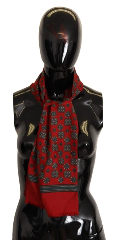 Shop Dolce & Gabbana Red Patterned 100% Silk Wrap Women Shawl Scarf