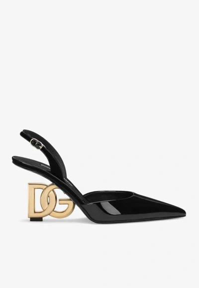 Shop Dolce & Gabbana 75 Logo-heels Slingback Pumps In Black
