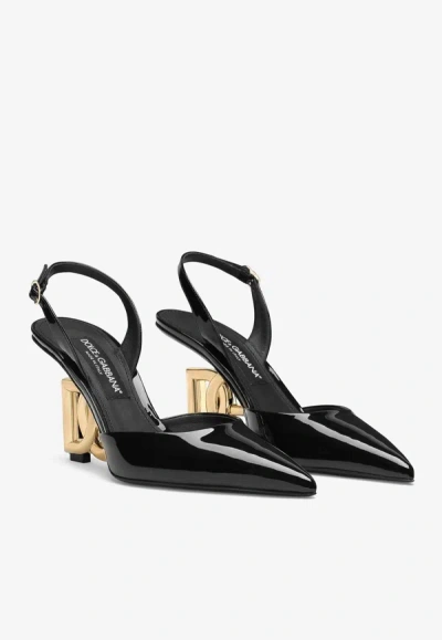 Shop Dolce & Gabbana 75 Logo-heels Slingback Pumps In Black