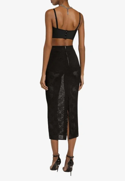 Dolce & Gabbana Devoré Silk Skirt With All-over Dg Logo In Black