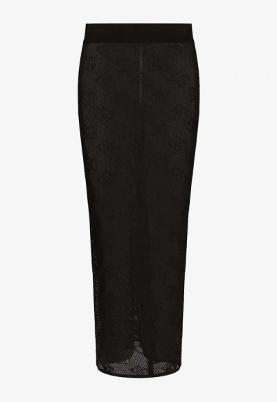 Shop Dolce & Gabbana All-over Logo Midi Mesh Skirt In Black