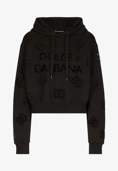 Shop Dolce & Gabbana All-over Mesh-logo Hooded Sweatshirt In Black
