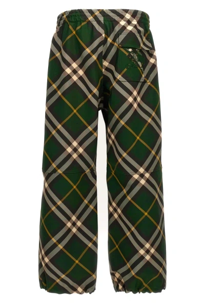 Burberry Men's Check Pattern Trousers With Elastic Waist And Drawstring In Green