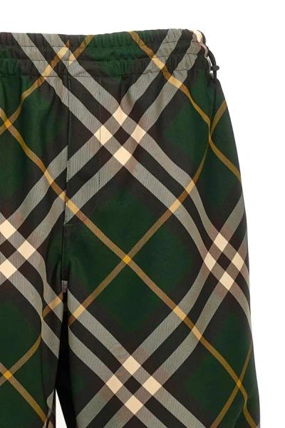 Burberry Men's Check Pattern Trousers With Elastic Waist And Drawstring In Green