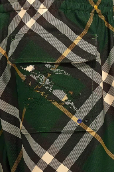 Burberry Men's Check Pattern Trousers With Elastic Waist And Drawstring In Green