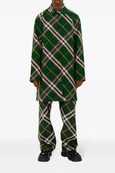 Burberry Reversible Car Coat Check Pattern In Green