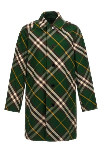 Burberry Reversible Car Coat Check Pattern In Green