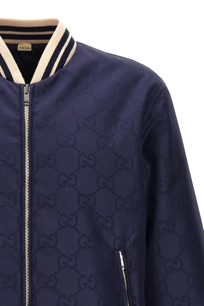 Shop Gucci Men Nylon Reversible Bomber Jacket In Blue