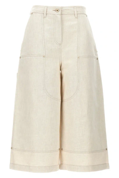Shop Loewe Women Cropped Workwear Trousers In Cream