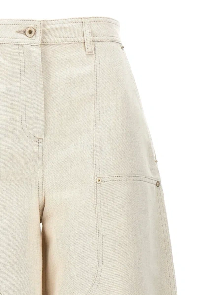 Shop Loewe Women Cropped Workwear Trousers In Cream