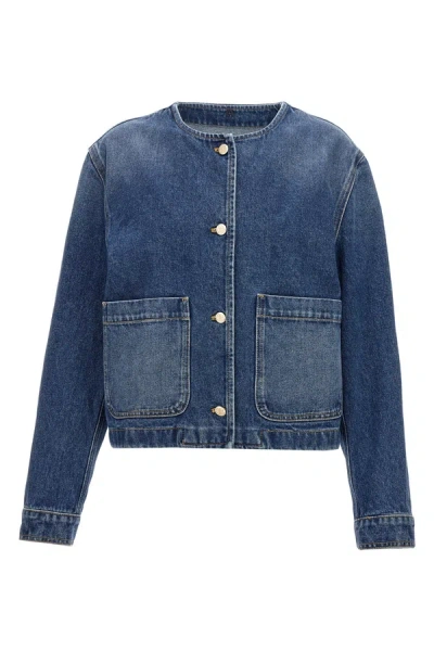 Shop Moncler Women Denim Hooded Jacket In Blue