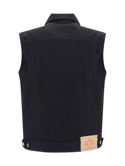 Shop Prada Men Denim Vest In Black
