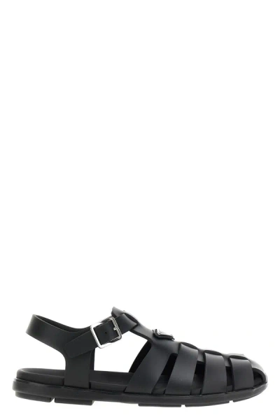 Shop Prada Men Logo Rubber Sandals In Black