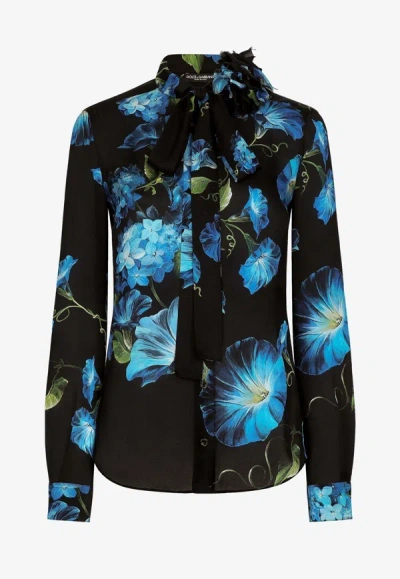 Shop Dolce & Gabbana Bow-tie Bluebell Silk Shirt In Multicolor