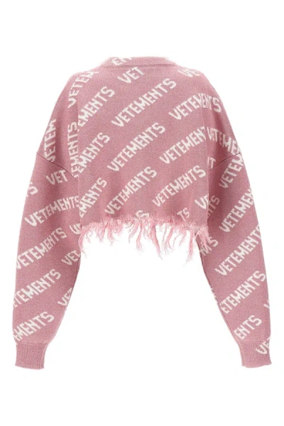 Shop Vetements Women 'iconic Lurex Monogram' Crop Sweater In Pink