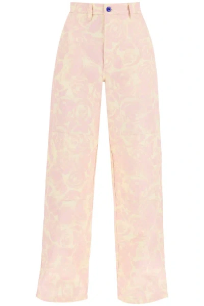 Shop Burberry "rose Print Canvas Workwear Pants"