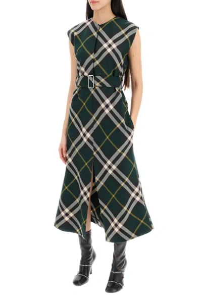 Shop Burberry Ered Wool Midi Dress