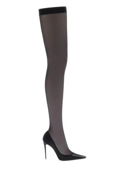 Shop Dolce & Gabbana Stretch Tulle Thigh High Boots