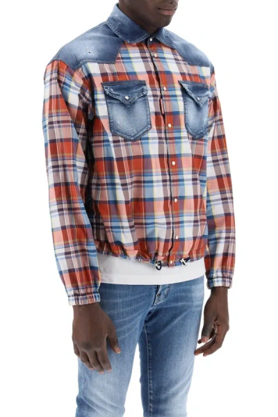 Shop Dsquared2 Plaid Western Shirt With Denim Inserts