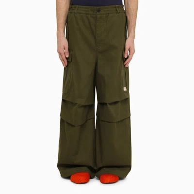 Shop Marni Dark Green Cotton Blend Wide Cargo Trousers