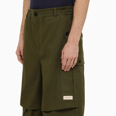 Shop Marni Dark Green Cotton Blend Wide Cargo Trousers