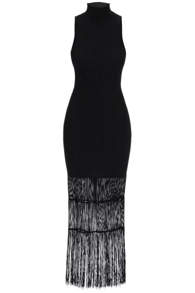 Shop Khaite "ribbed Knit Dress With Fringe Details" In Black