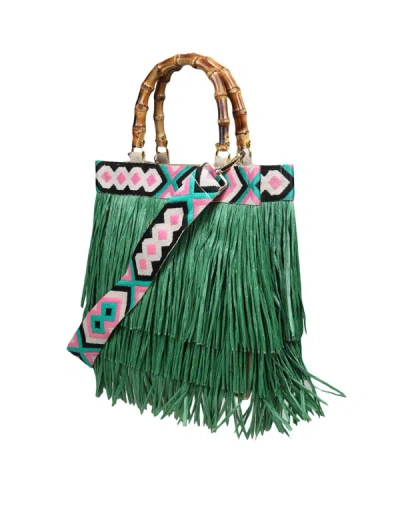 Shop La Milanesa Handbag With Fringes In Green