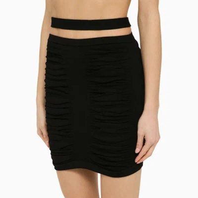 Shop Andreädamo Andreādamo Black Viscose Blend Draped Mini Skirt