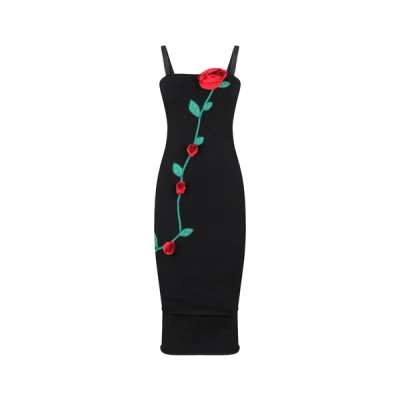 Shop Dolce & Gabbana Rose Applique Midi Dress
