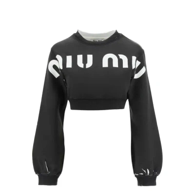 Shop Miu Miu Cropped Logo Sweatshirt