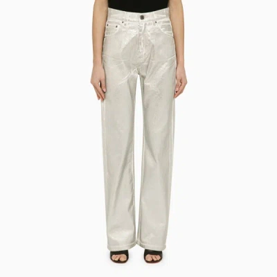 Shop Rotate Birger Christensen Silver Pants In Organic Denim