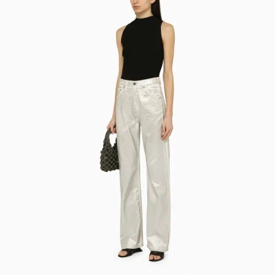 Shop Rotate Birger Christensen Silver Pants In Organic Denim