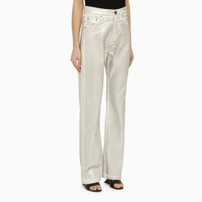 Shop Rotate Birger Christensen Silver Pants In Organic Denim