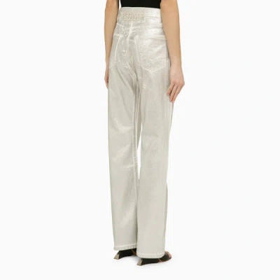 Shop Rotate Birger Christensen Silver Pants In Organic Denim