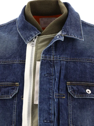 Shop Sacai Denim Jacket With Nylon Inserts