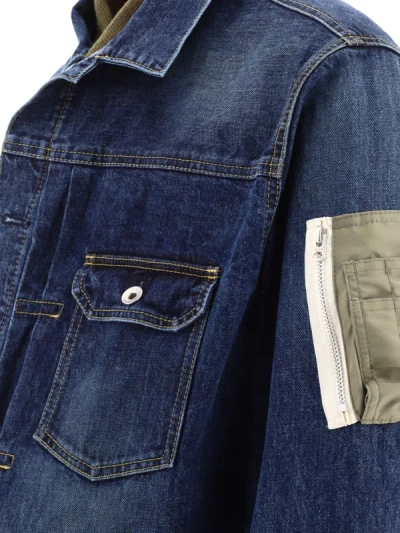 Shop Sacai Denim Jacket With Nylon Inserts