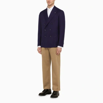 Shop Tagliatore Navy Blue Double Breasted Jacket In Wool