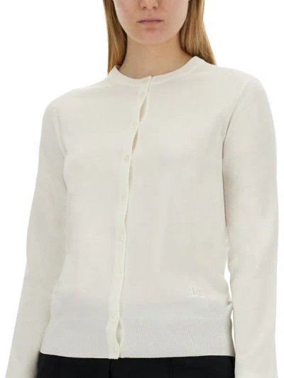 Shop Dolce & Gabbana Cardigan With Lace Inlays In White