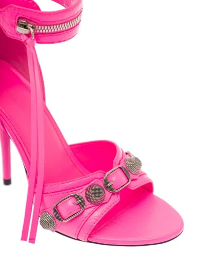 Shop Balenciaga 'cagole' Fucsia Sandals With Studs And Buckles In Leather Woman In Pink