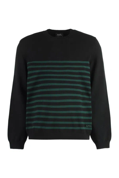 Shop Apc A.p.c. Cotton Blend Crew-neck Sweater In Black