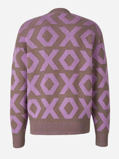 Shop Acne Studios Knitted Graphic Sweater In Taupe And Lavender
