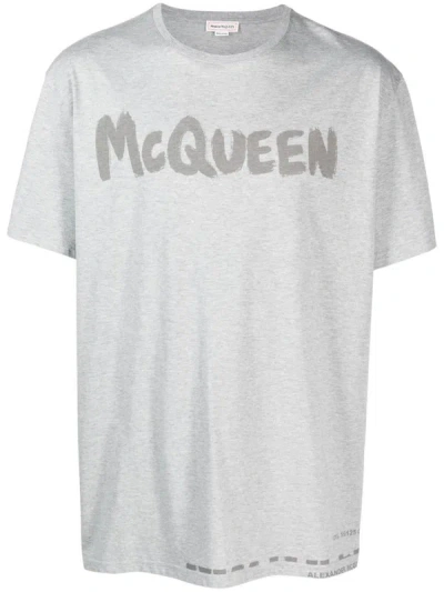Shop Alexander Mcqueen Graffiti Organic Cotton T-shirt In Grey