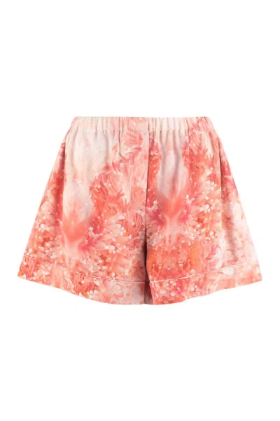 Shop Alexander Mcqueen Printed Silk Pajama Shorts In Coral