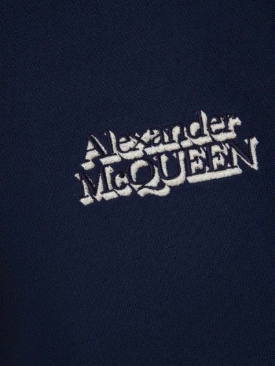 Shop Alexander Mcqueen Two-tone Varsity Sweatshirt In Navy Blue And Ivory