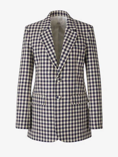 Shop Ami Alexandre Mattiussi Ami Paris Checked Motif Blazer In Black And White