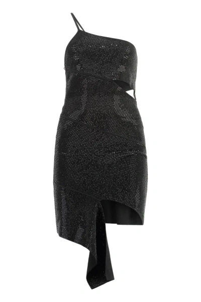 Shop Andreädamo Andreādamo Rhinestone Mini Dress In Black