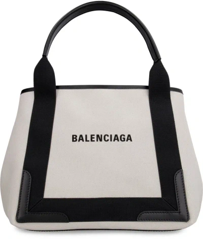 Shop Balenciaga Cabas Canvas Tote Bag In Panna